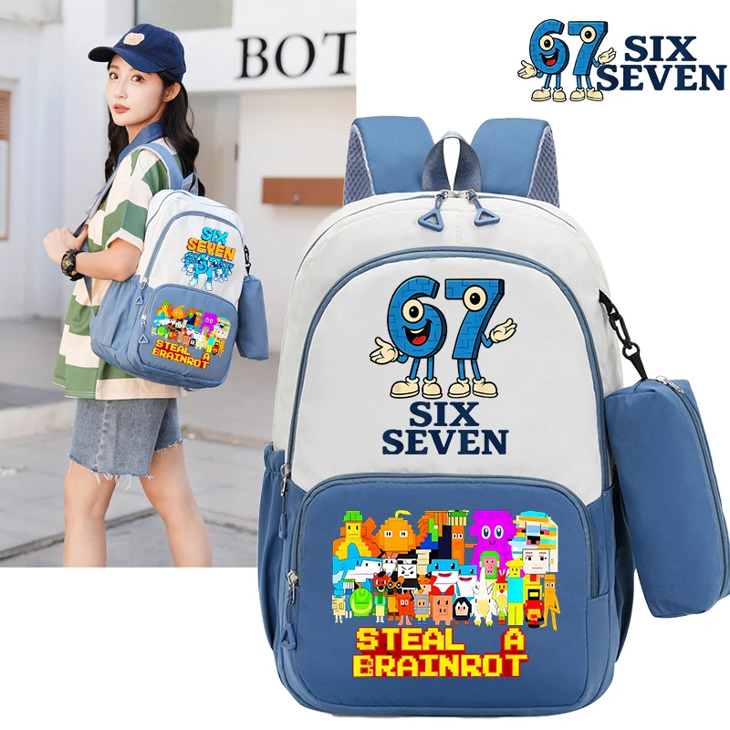 

Steal A Brainrot 67 Girl School Bag Pencil Case Cartoon Kid Boy Girl Knapsack Teenager Backpack Student BookBag Rucksack Bags