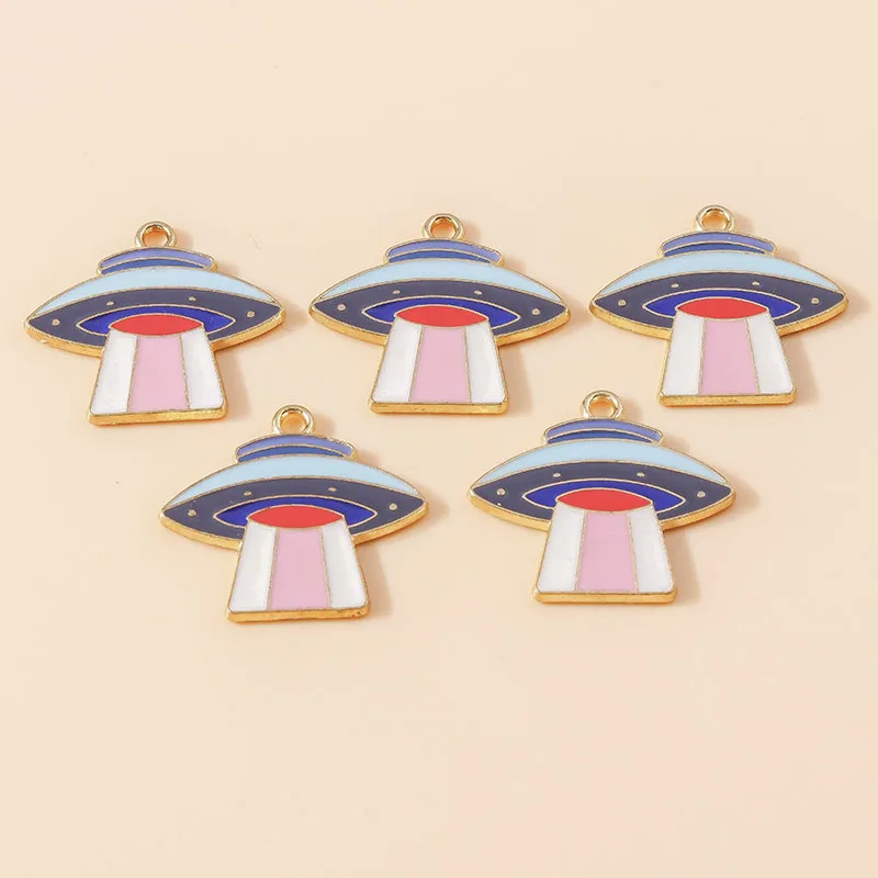 10 Stück neue süße UFO-Alien-ET-Anhänger für Halsketten, DIY-Schmuckherstellung, Zubehör