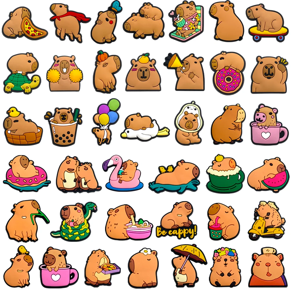 

40pcs Capybara Animal Relax Funny Cartoon Cute Shoe Charms for Clogs Sandals Decoration Shoe Buckle for Friends Gifts