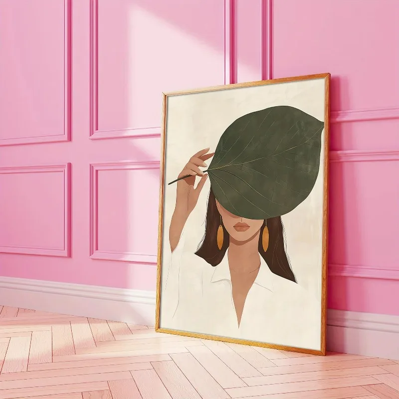 Woman Hiding Her Face with Leaves Canvas Print Poster Modern Minimalism Abstract Art Prints Bedroom Wall Art Home Decor Poste