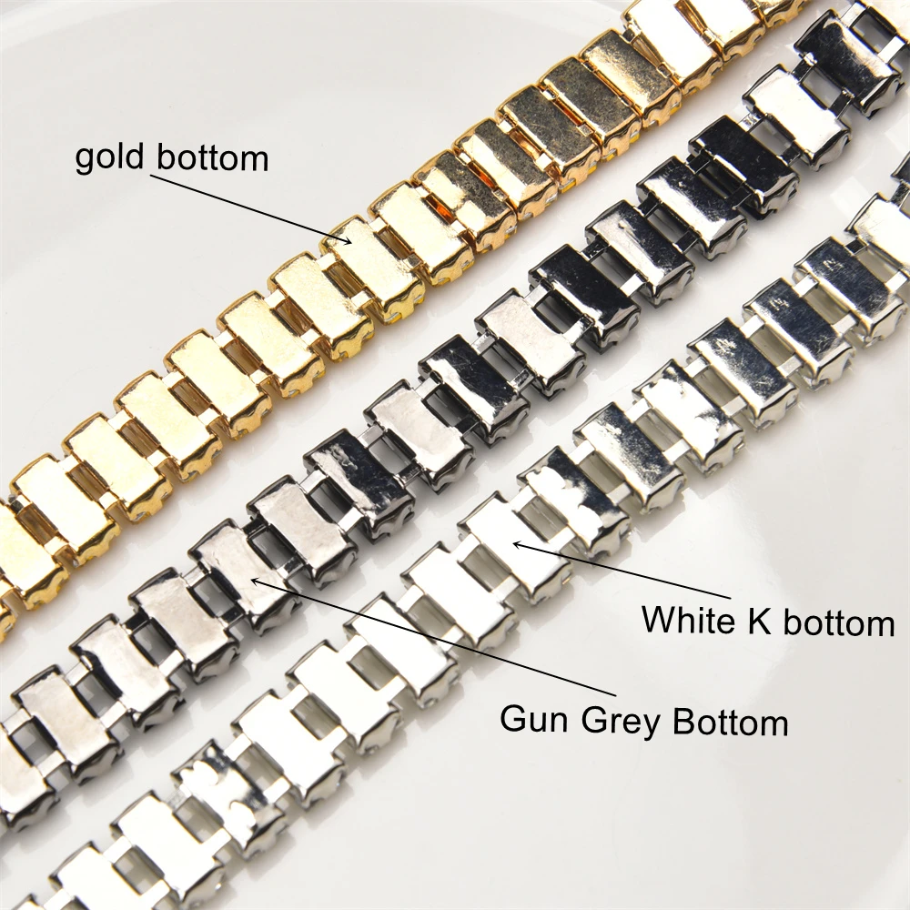 1Yard Colored Rectangular Rhinestones Trim Belt Welded Code Chain Claw Diamond Applique For Garment Collar Shoes Bags Decoration