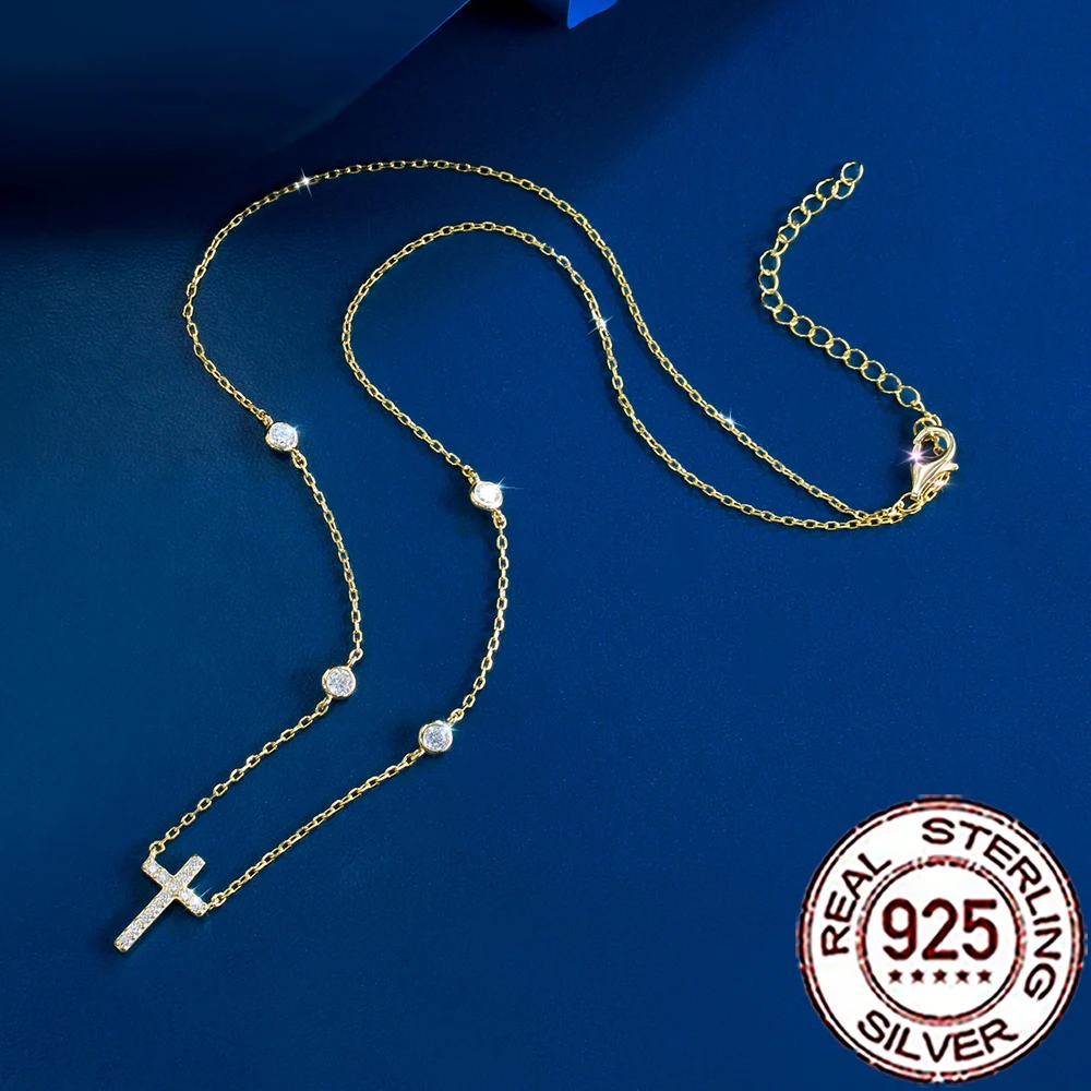 CWWZircons Halskette mit Anhänger aus 925er-Sterlingsilber, eleganter Zirkonia, Kreuzform, für Damen, Jahrestag, edler Schmuck, Geschenk SD057 – Detail 9