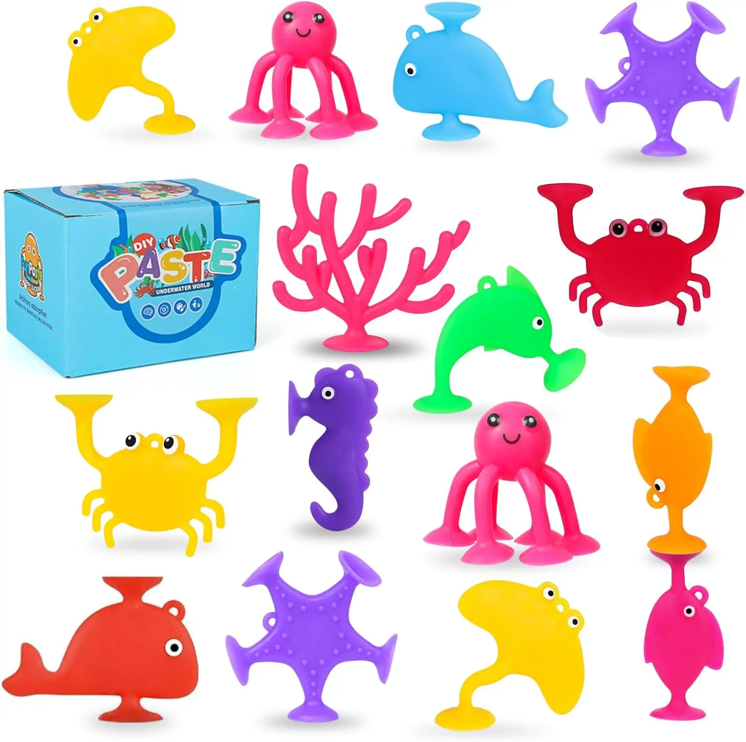 

Suction Bath Toys for Kids Silicone Ocean Animal Suction Cup Toys Sensory Window Building Toy Gifts for Toddler Children