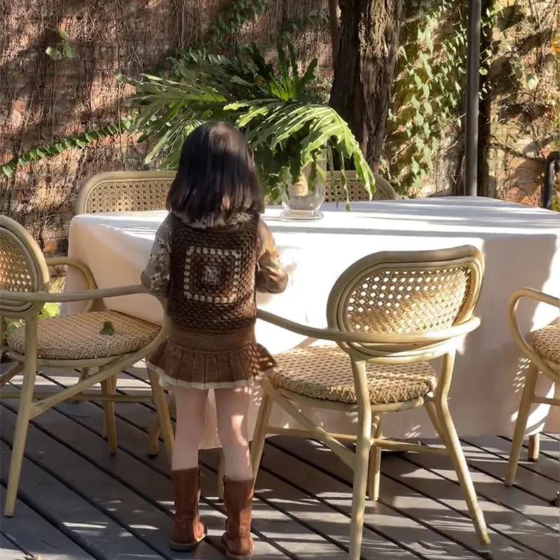 Girl's Sweater Half Skirt 2025 Autumn New Item MP Printed Bow Knit Sweater Pure Cotton Hollow Out Girl's Vest Children's Clothin