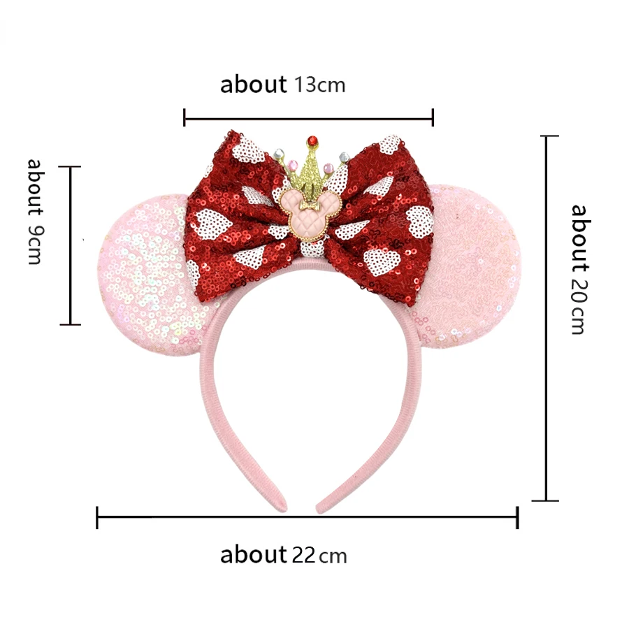 Love Heart Mickey Mouse Ear Headbands with Bow Sequin Cartoon Headbands Cosplay Costume Party Christmas Halloween for Girl Women - view 4