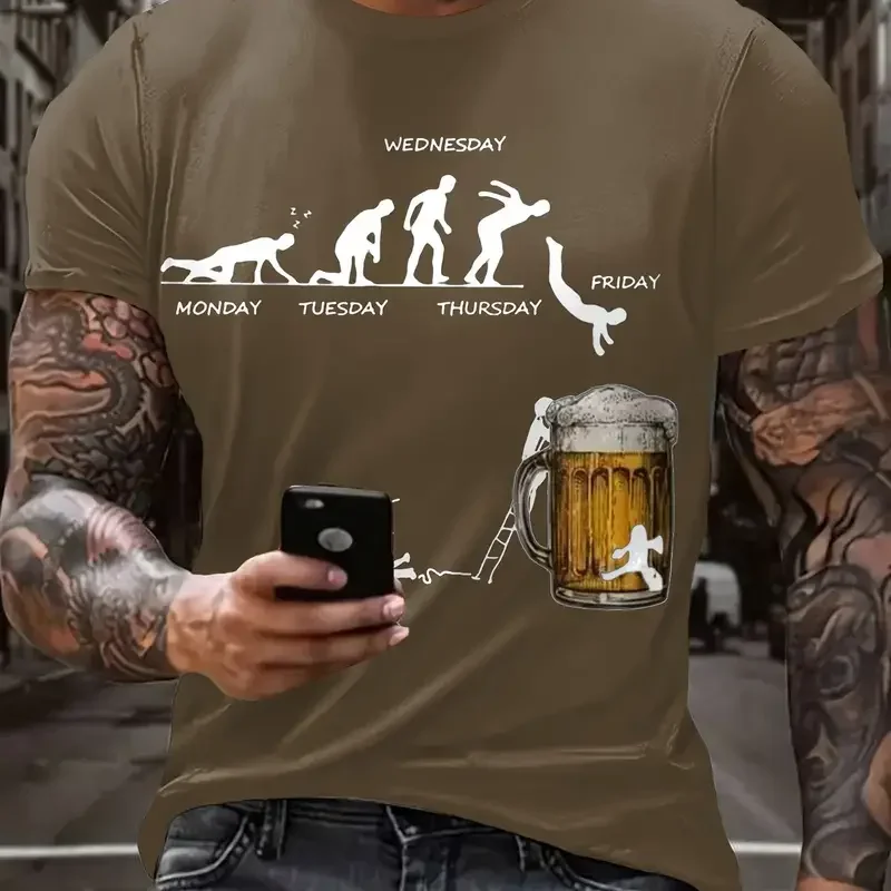 Fun 3D Beer Printed Men's T-shirt Summer Casual O-neck Short sleeved Top Hip Hop Trendy Street Wear Fashionable Breathable image 3