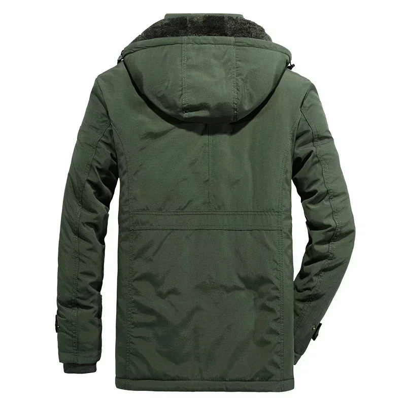 Big Size Multi-pocket Men's Winter Jacket Fleece Linning Outdoor Parka Coat Hooded Windbreaker Military Thick Warm Outerwear