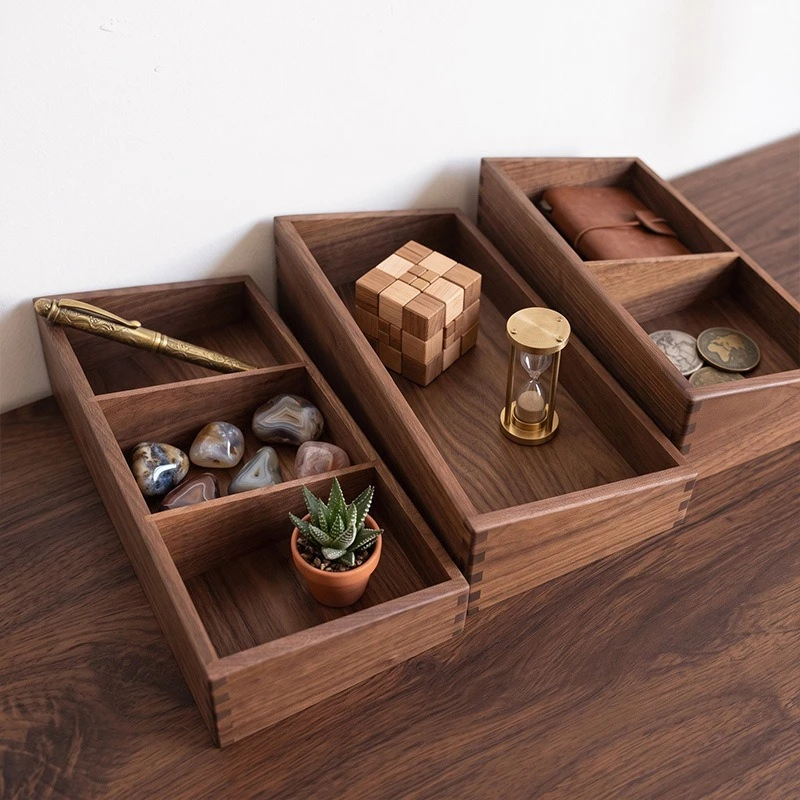 Solid Wood Organizers Box Minimalist Creative Desktop Compartment Storage Boxes Aesthetic Art Wooden Box Desk Storage Supplies