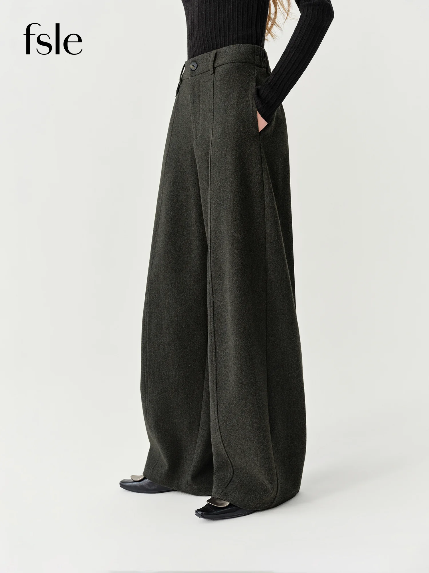 FSLE 2026 Winter Women's High Waist Pleated Flattering Barrel Leg Wide Leg Dress Pants - Stylish Chic Versatile for Daily Wear