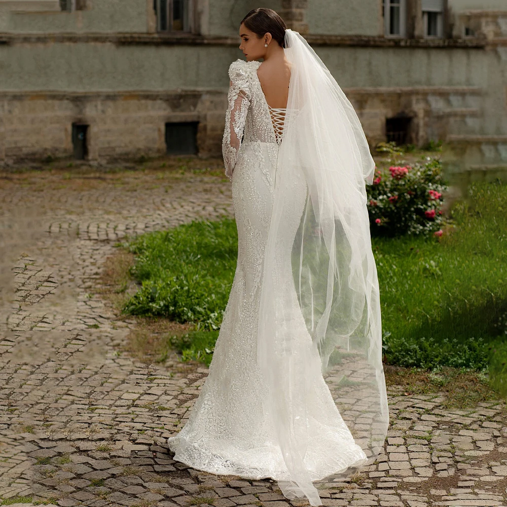 Vestidos de casamento feminino com decote em v, linda saia sexy sereia, vestidos de noiva bainha, estampa floral luxuosa, 2024