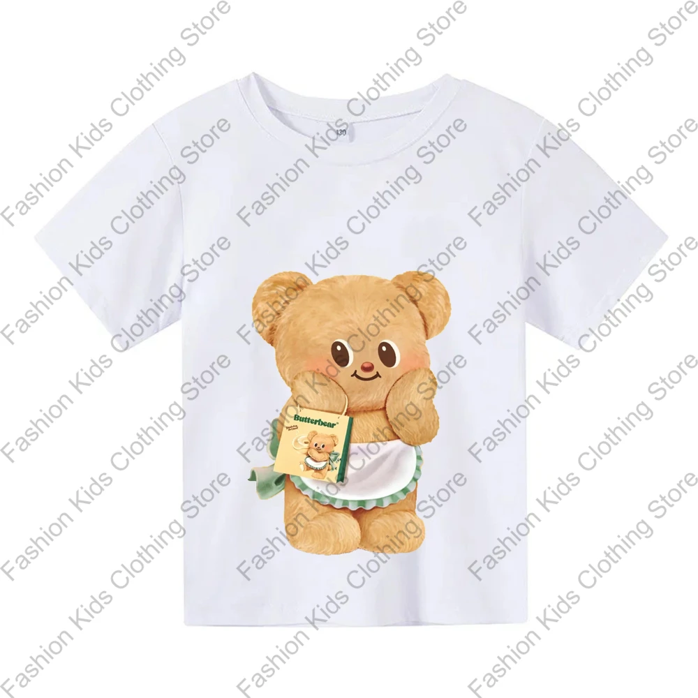 New 100% Cotton T-Shirts Cartoon Anime Cute Butter Bear Printed Fashion Streetwear Oversized T Shirt Kids T Shirts Tops Clothing