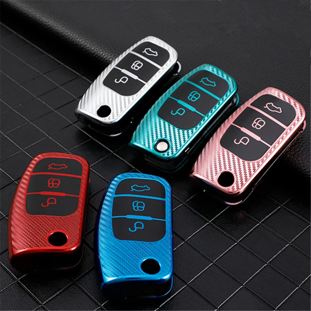 Carbon Fiber TPU Car Remote Key Cover Case for Ford Fiesta Focus 2 Ecosport Kuga Escape Falcon B-Max C-Max Eco Sport Galaxy