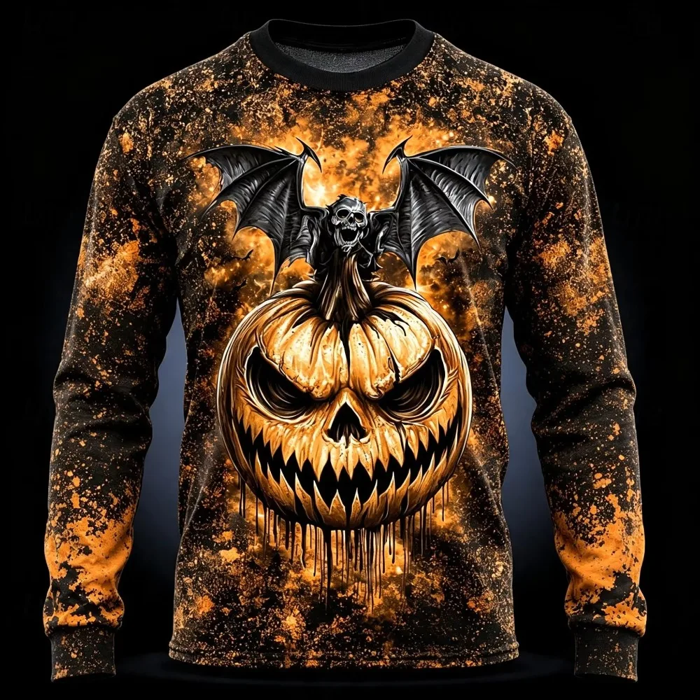 Halloween Horror Skull 3D Print Men's Women's Quick-Dry Breathable Long-Sleeved T-Shirt-Casual Street Hip-Hop Party Parental Top