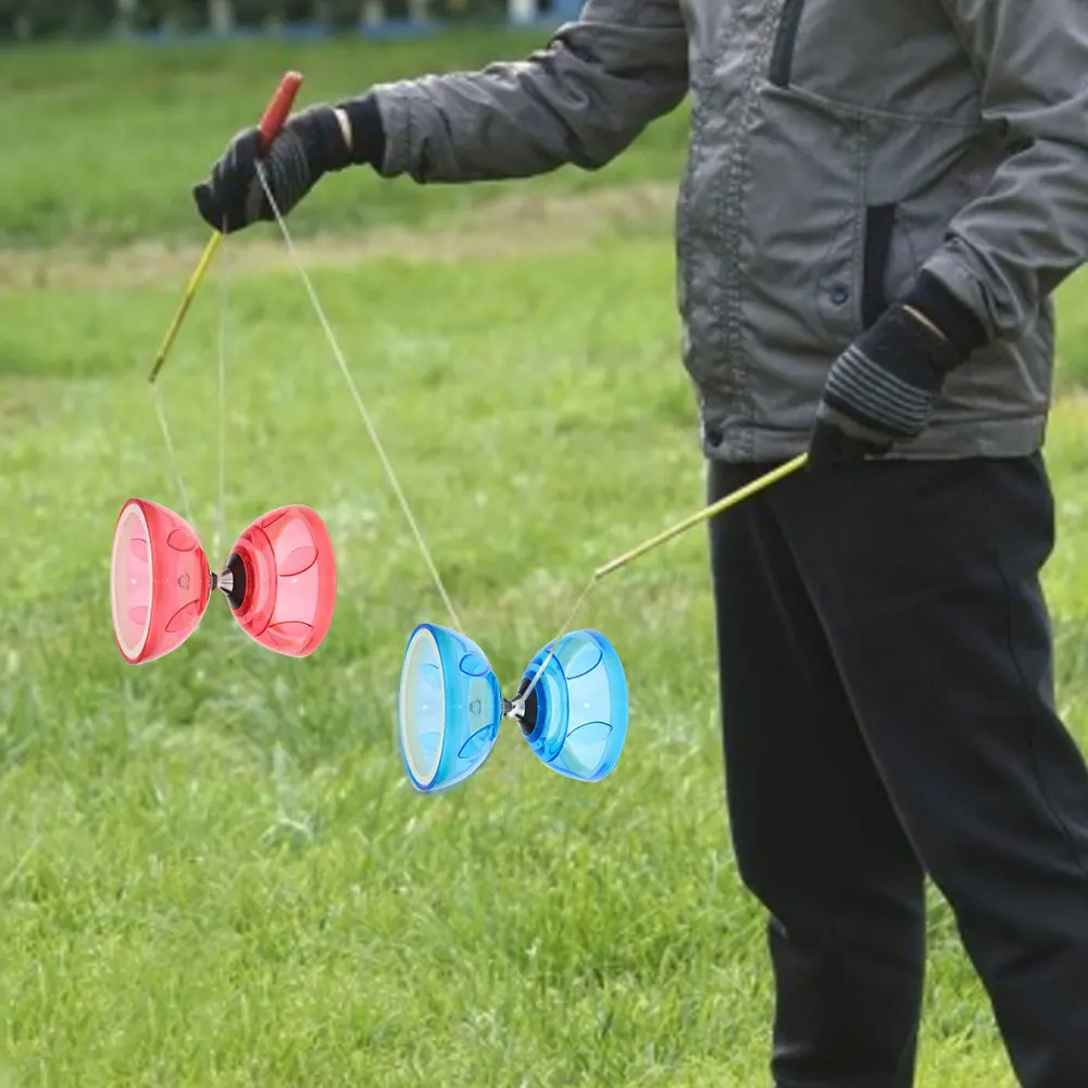 Juego tradicional de rodamientos Triple Diabolo con palos, cuerda de goma, bolas de Yoyo, malabarismo, Diabolo, juguetes de payaso, regalos para niños y adultos