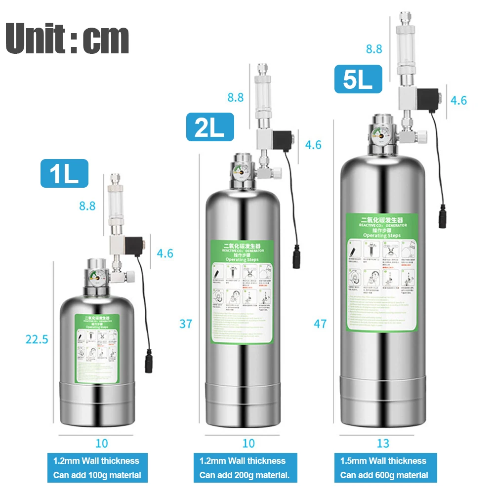 5L Double Aquarium CO2 Generator System Kit CO2 Cylinder Generator System with Solenoid Valve Bubble Diffuser Carbon Dioxide