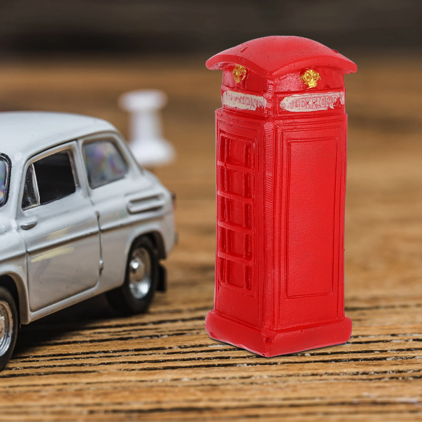 

2pcs Adorable Bus Crafts Desktop Household Children'S Room Decor Craft Gift Resin Ornament Telephone Booth Bus Shape Decor