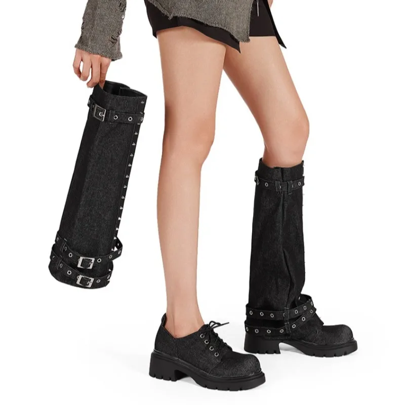 

Новые сапоги до колена в стиле ретро с пряжкой на два способа ношения, европейские и американские повседневные женские сапоги на толстом каблуке 5,5 см, размер 43