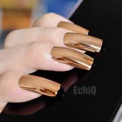 Extra Long Press On Nails Glossy Champagne Mirror Acrylic Nail Tips Square Top