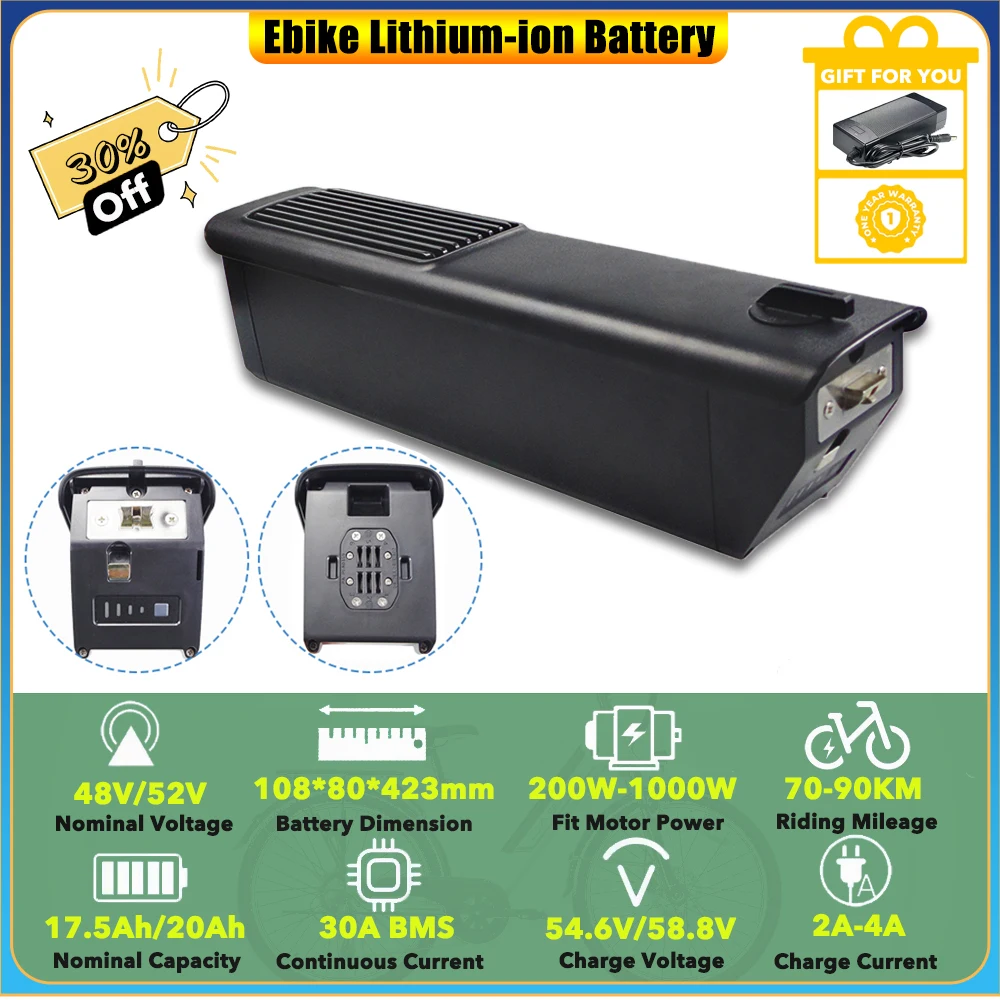 

Модернизированный литиевый аккумулятор Extra 48 В 20 Ач 960 Втч 52 В 17,5 Ач 910 Втч для 500 Вт 750 Вт 1000 Вт DAKEYA Da08 All-Terrain Fat Tire Ebike