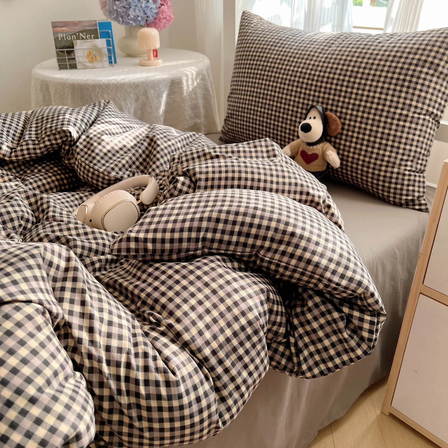 Bettwäsche-Set, doppellagiges Garn, INS, für Mädchen, Pilz, weiche gewaschene Baumwolle, Bettlaken, Queen-Size-Bett, Bettwäsche-Set, Kissenbezug, Bettlaken – Detail 9