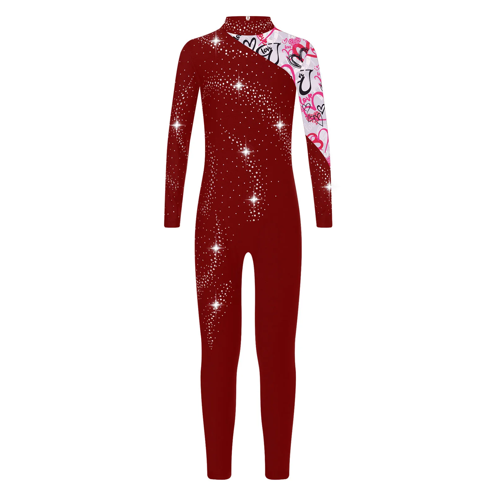 เด็กหญิง Rhinestones เงา Unitard Jumpsuit จังหวะยิมนาสติกรูปสเก็ตน้ําแข็งชุดบัลเล่ต์เต้นรํา Leotard เครื่องแต่งกาย