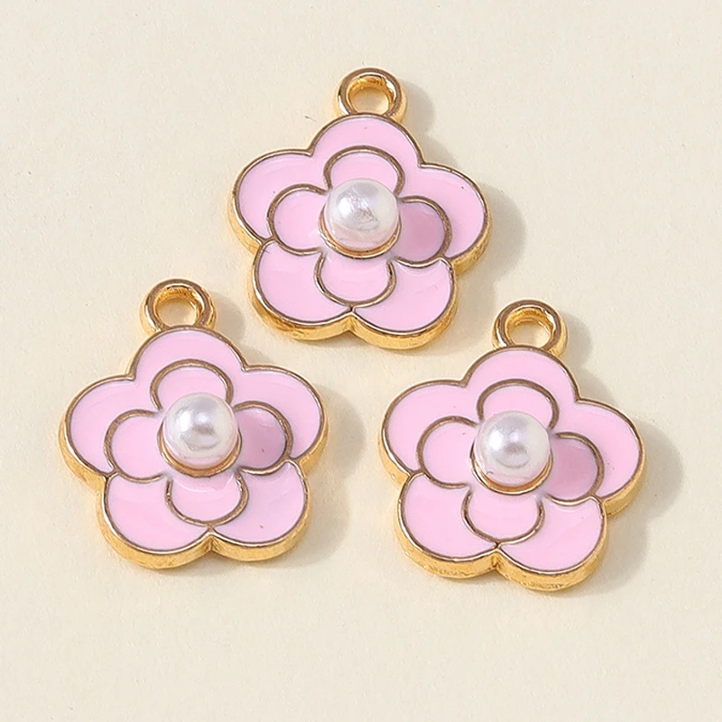 Leslie 10 Stück schöne Emaille-Perlen-Rosenblüten-Anhänger für die Schmuckherstellung, Kamelienblüten-Anhänger, Ohrringe, Halsketten-Zubehör – Detail 8