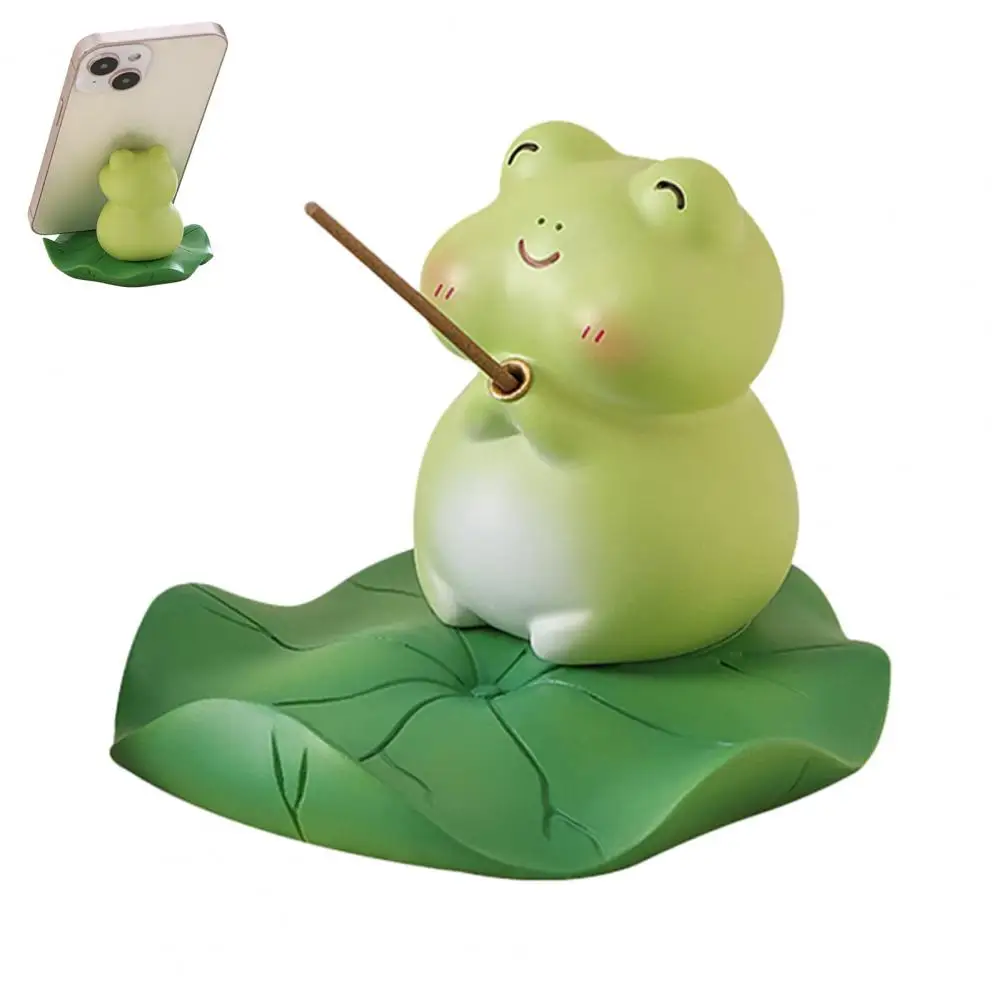 

Frog/Tortoise Incense Stick Holder with Lotus Leaf Phone Holder Cute Resin Desk Ornament for Home Office Table Shelf Decor