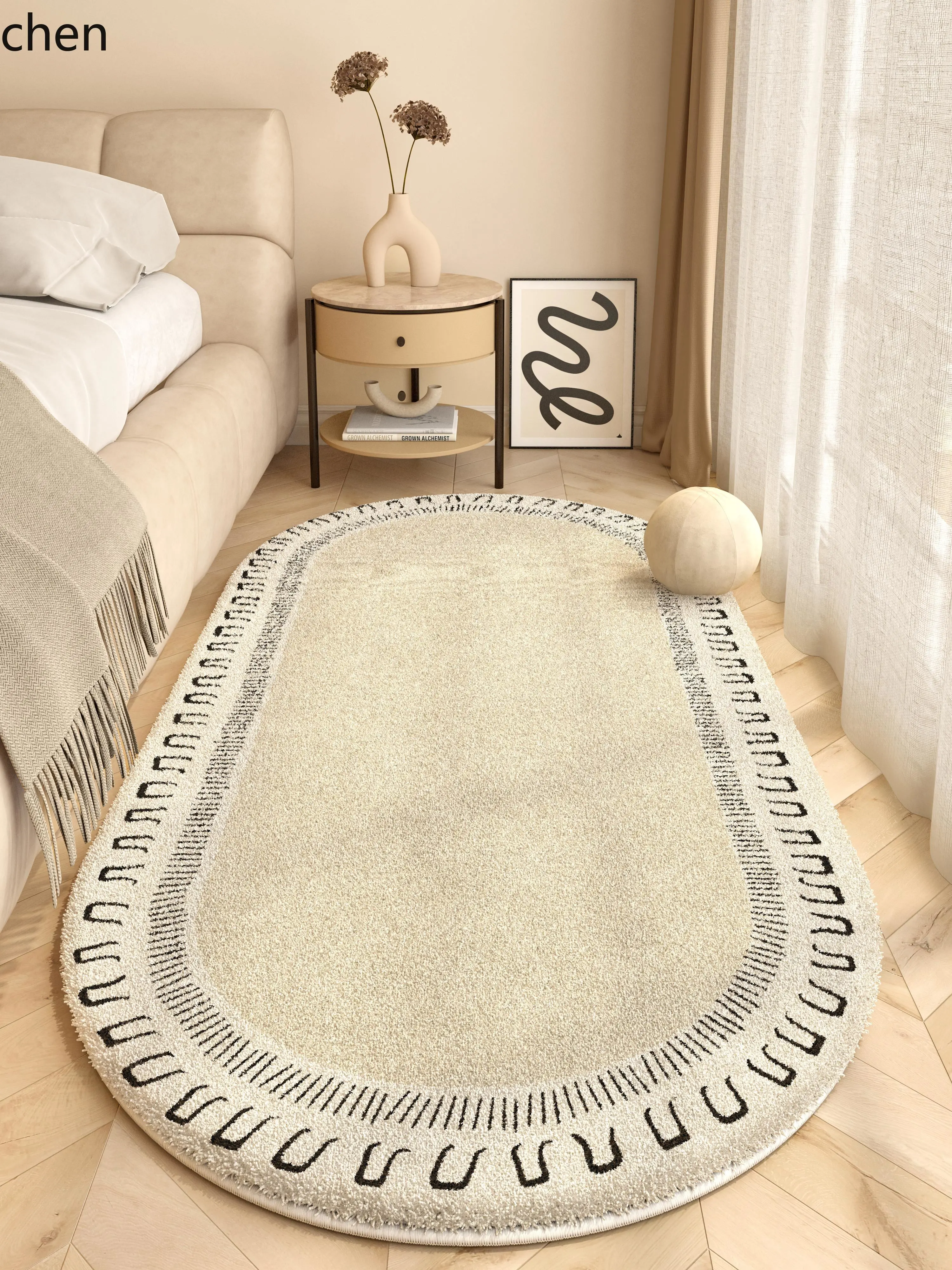 

LXC Imitation Cashmere Carpet Bedroom Bedside Rug Vintage Machine Washable Floor Mat Plush Living Room Blanket