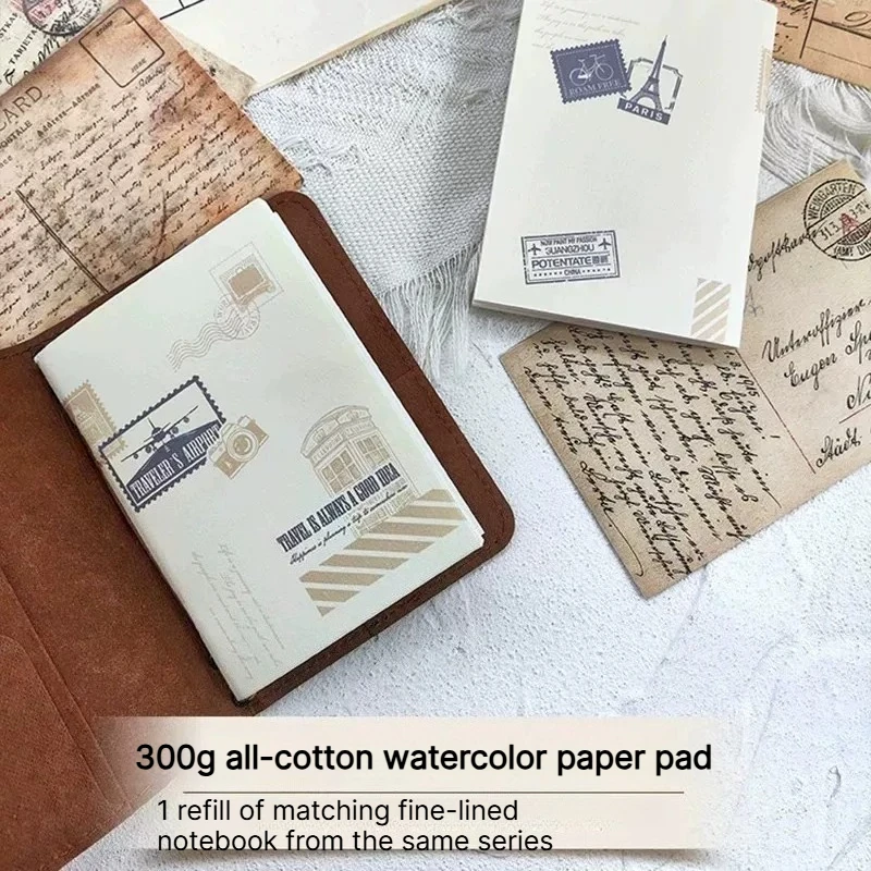 POTENTATE Traveler's Notebook, 300g Medium-Coarse Textured 100% Cotton Watercolor Paper, Suitable For Various Student Paintings.