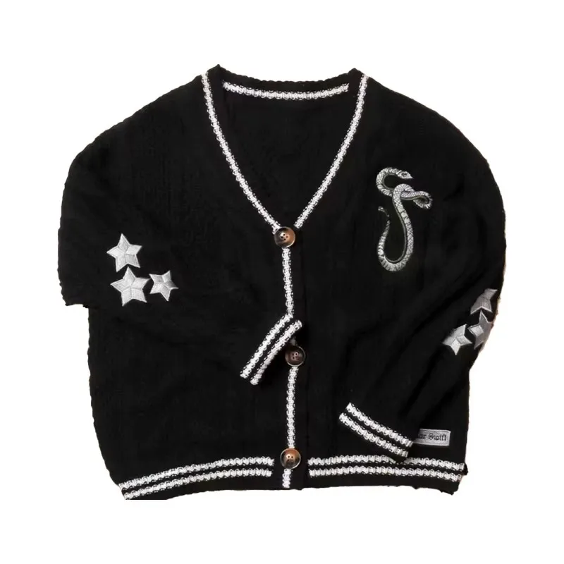Reputation Cardigan with Snake Star Cardigan Rep Taylor Embroidery V-Neck Button Up Knitted Sweater in Black Fall Winter image 5