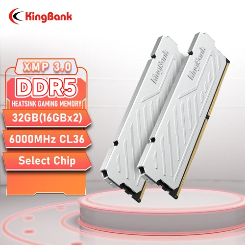 KingBank Silver DDR5 RAM 32GB Kit (2x16GB) Memoria para juegos de escritorio con overclocking de 6000MHz Compatible con Intel XMP 3.0 y AMD Expo