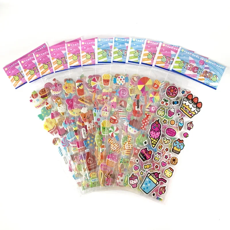 12 Sheets/Set Cartoon Cake Candy Ice Cream Pattern Stickers Toy Kids Scrapbooking Bubble PVC 3D Kawaii Sticker For Girls Gift