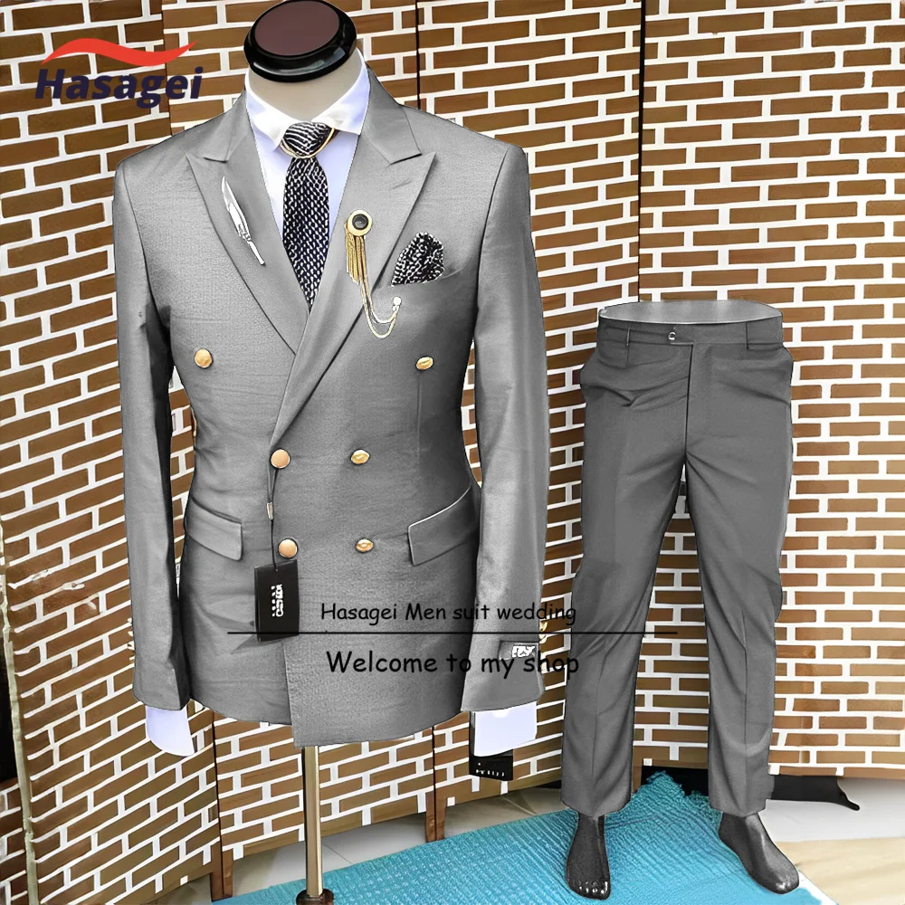 

Formal Suit for Men Wedding Tuxedo Double-breasted Jacket and Pants 2-piece Set Business Blazer Gold Buttons Suit Groom