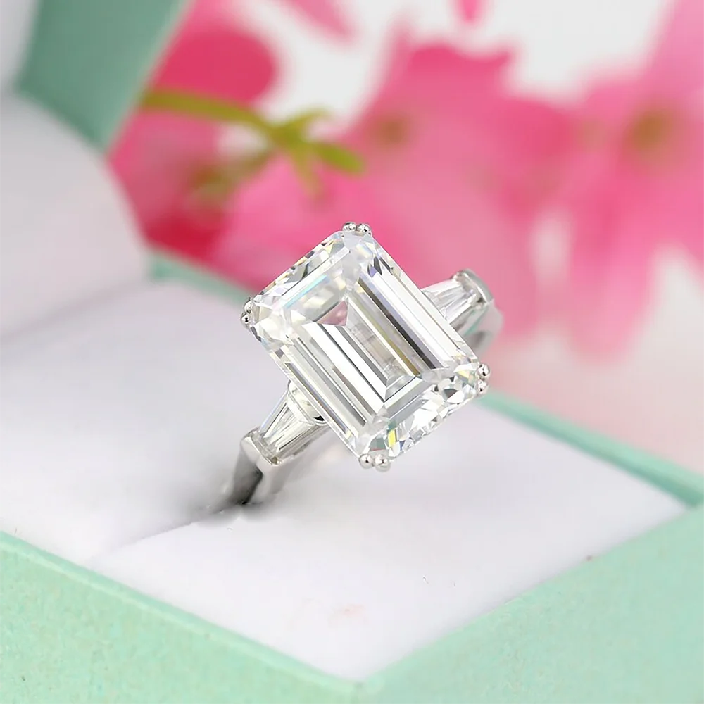 Bague de Fiançailles en Moissanite Émeraude pour Femme, 1/2/3/4Carat, avec Diamant Conique en Forme de Baguette, en Argent S925