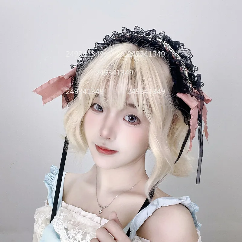 Metal Chain Cosplay Headwear Woman Lace Ruffled Harajuku Headband Lolita Stage Dress Up Headdress Comic-con Costume Accessories