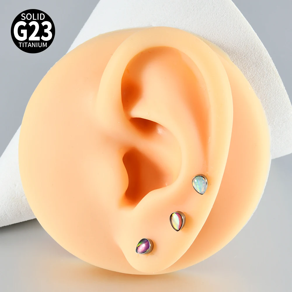 1PC G23 Pure Titanium 20g Threadless Push In Teardrop Opal&Flash Gradient Lip Nose Ear Cartilage Helix Lobe Earring For Female