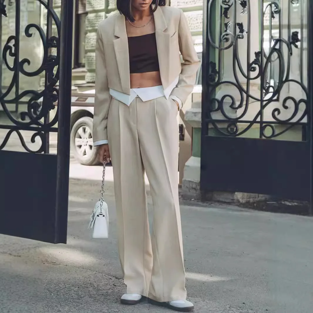 Ensemble de pantalons élégants taille haute pour femmes, blazer monochrome, pantalon à jambe droite, polyvalent, mode décontractée sexy, fj2 pièces imbibées, automne, nouveau, 2024