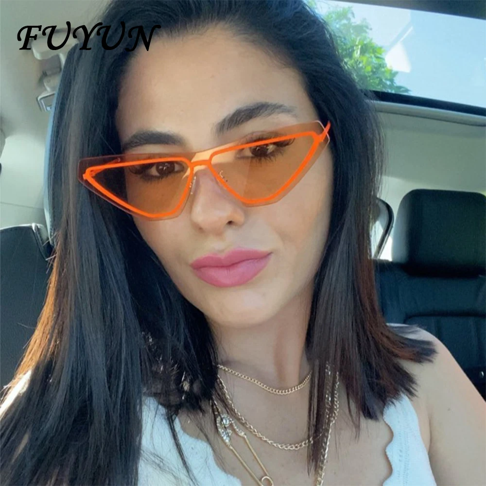 Orange Triangle Cat Eye Women's Sunglasses Fashion Brand Frameless Sunglasses Retro Personality Brand Sunvisor Metal Glasses