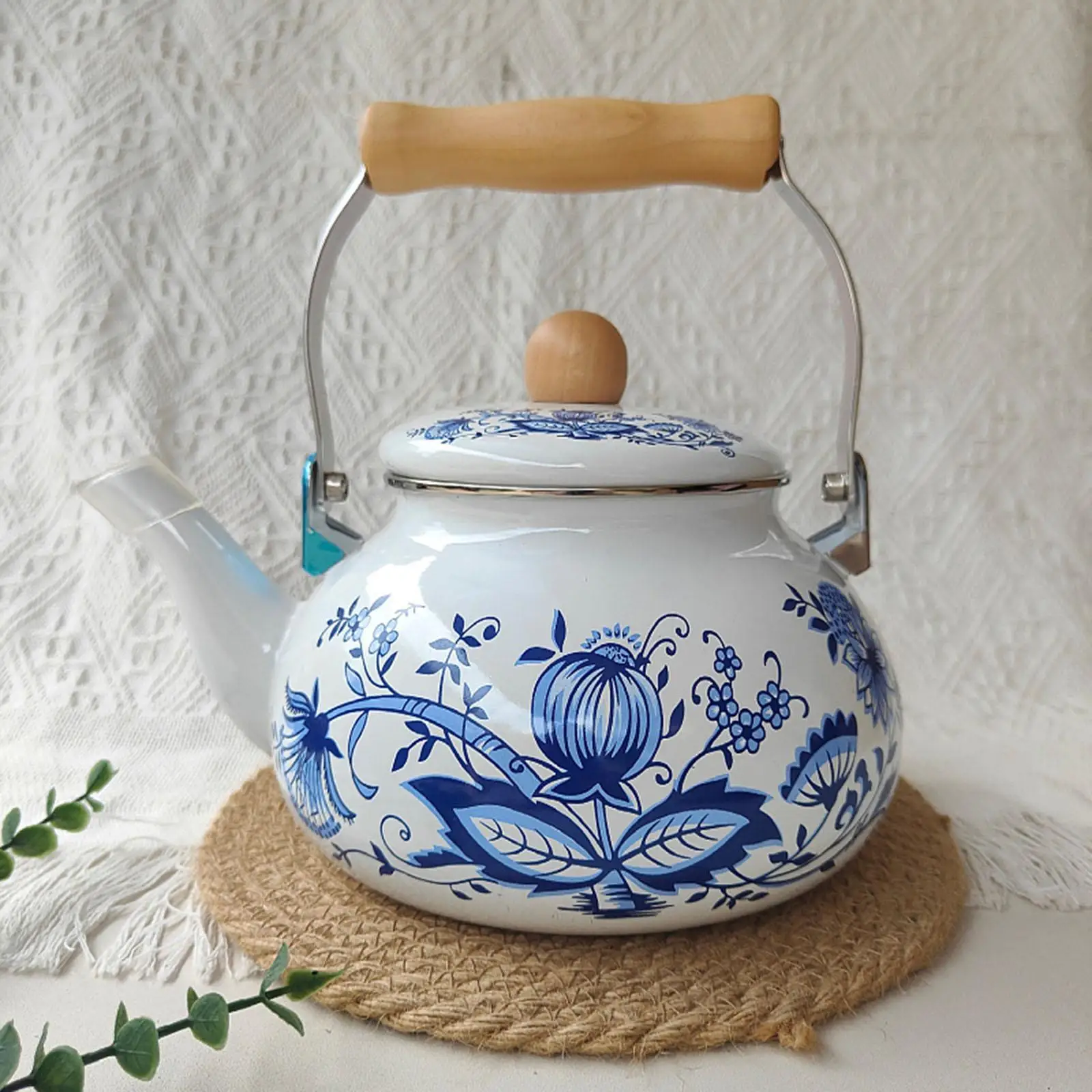 Enamel Teapot 2.5L Floral Enamel Pot for Household Stovetop Boiling Water
