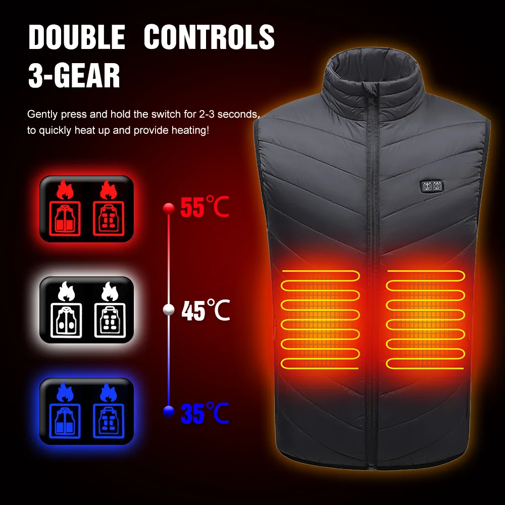 Heated Vest 27 Areas Men's Winter Jacket Electric USB Heater Thermal Body Warmer for Camping - Unisex