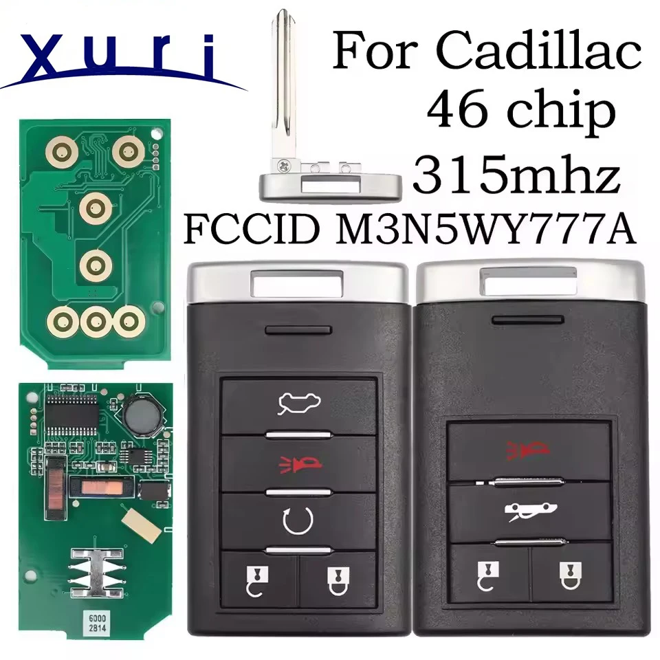

Xuri для Cadillac CTS STS SLS 2008-2014, брелок 315 МГц, чип ID46 M3N5WY7777A, умный пульт дистанционного управления, автомобильный ключ, необрезанный баллон