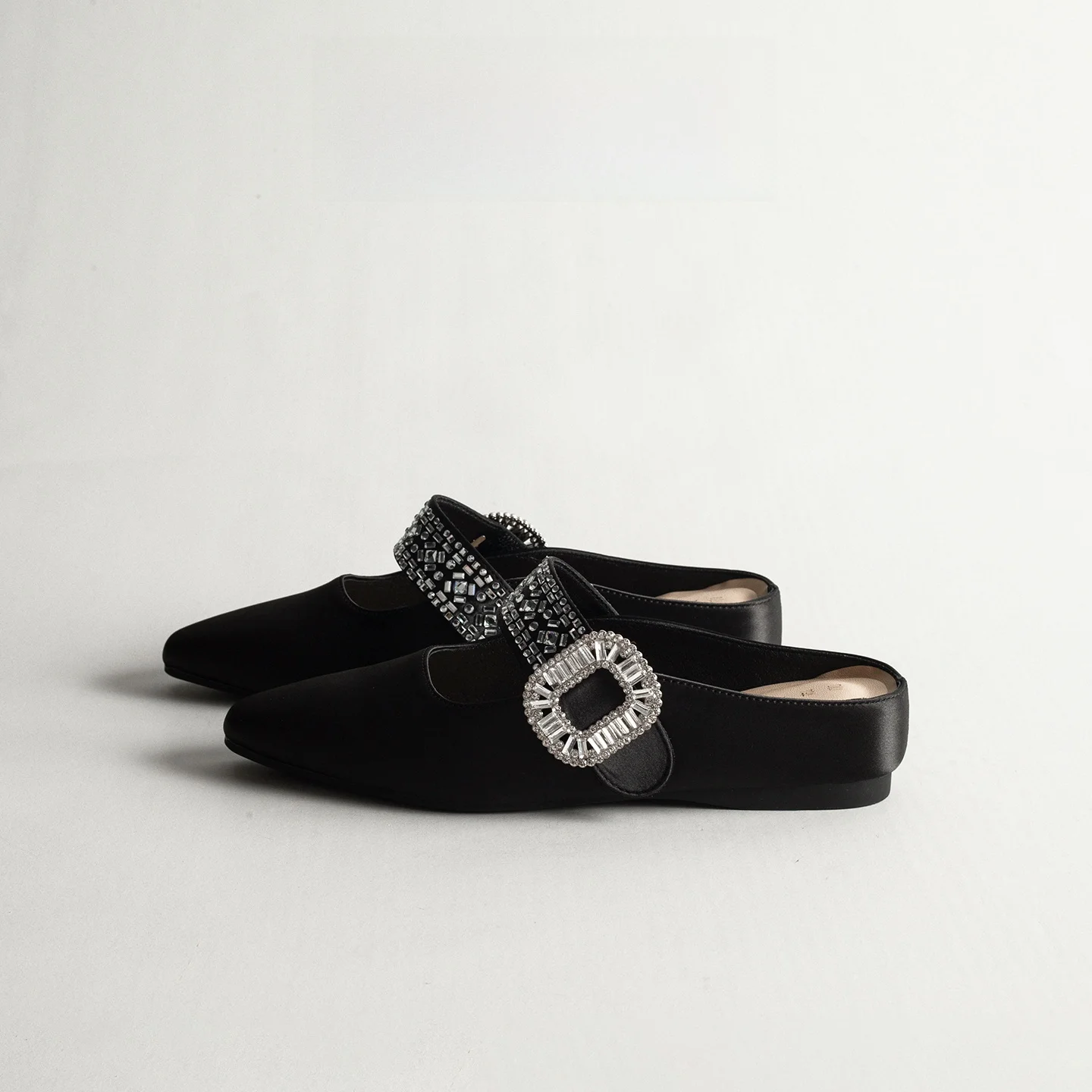 Retro Silk Satin Rhinestone Slip-On Sandals Women's Summer Outdoor Casual Buckle Mules Slipper Comfortable Breathable Footwear
