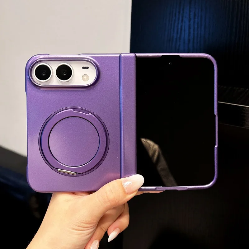 Foldable Phone Case with Rotating Stand Shockproof Business Style Compatible for iPhone Duo Rebound Central Axis Anti-Fal