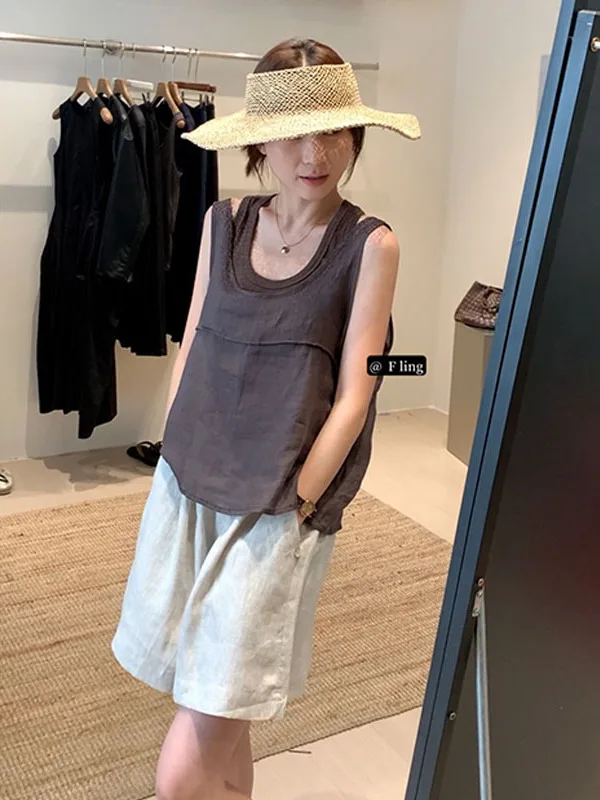 

Корейский круглый жилет Ne Svel, футболка, женский комплект из двух предметов, летний винтажный топ, удобная дышащая трикотажная одежда