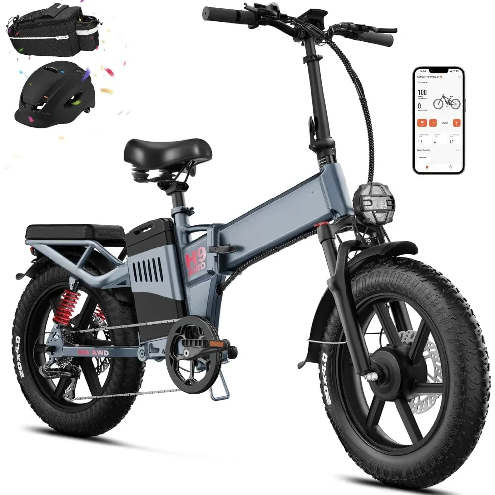 

Folding Electric Bike, 2000W Dual Motor, 48V 40Ah/60Ah Long Range Ebike, 20 Inch Fat Tire Whit Suspension/34MPH/AWD Bike