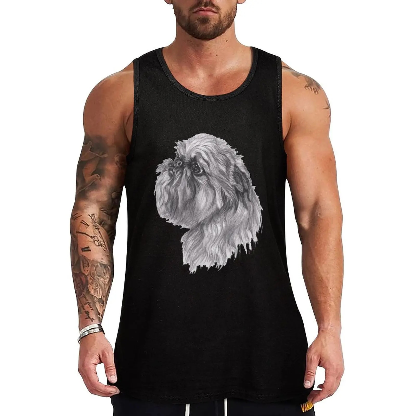 Brussels Griffon Dog Portrait Drawing Tank Top gym clothing muscle t-shirt mens gym clothes gym accessories man