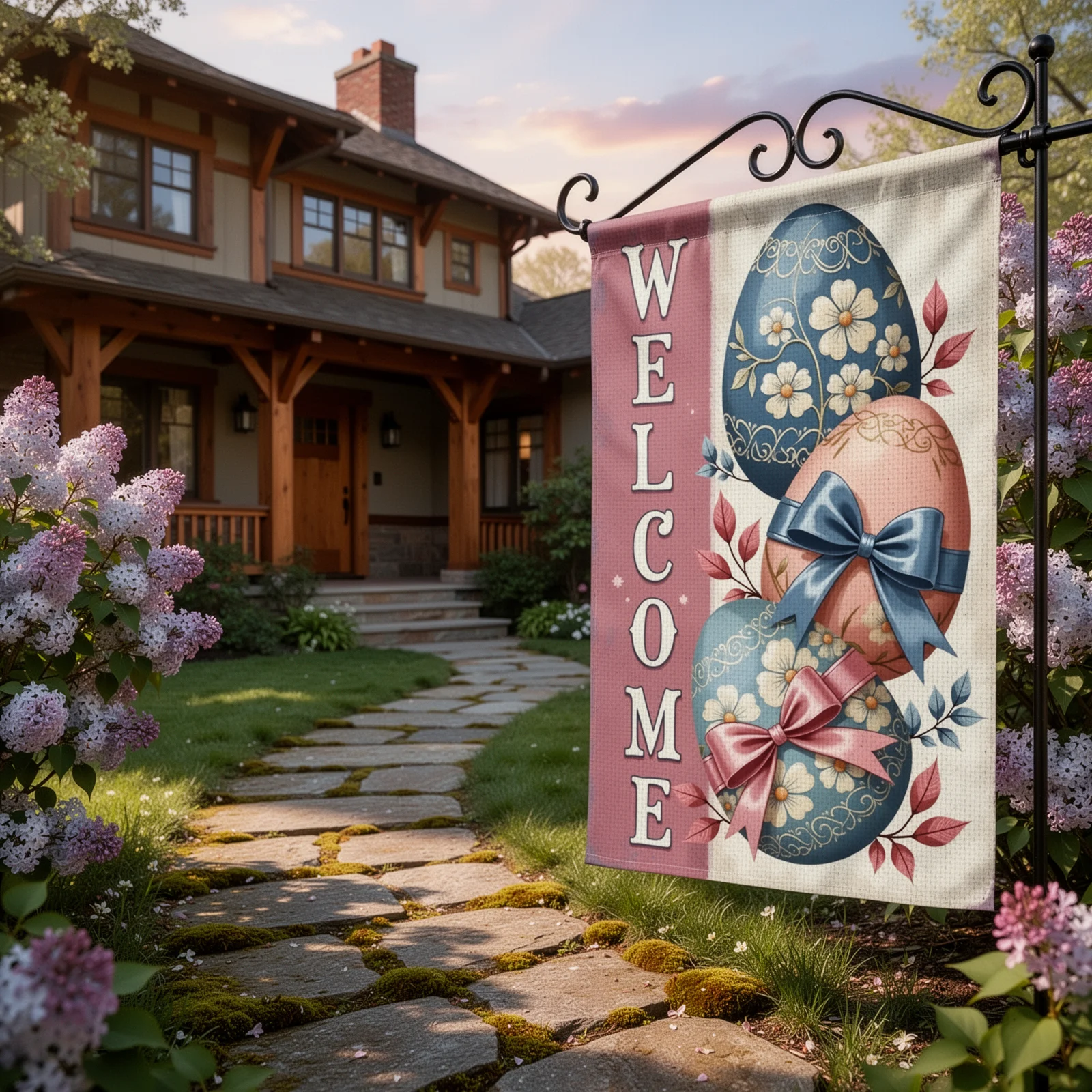 Welcome Easter Yard Flag Burlap Texture House Banner UV Fade Resistant 30x45cm Small Size Seasonal Home Entrance Decoration