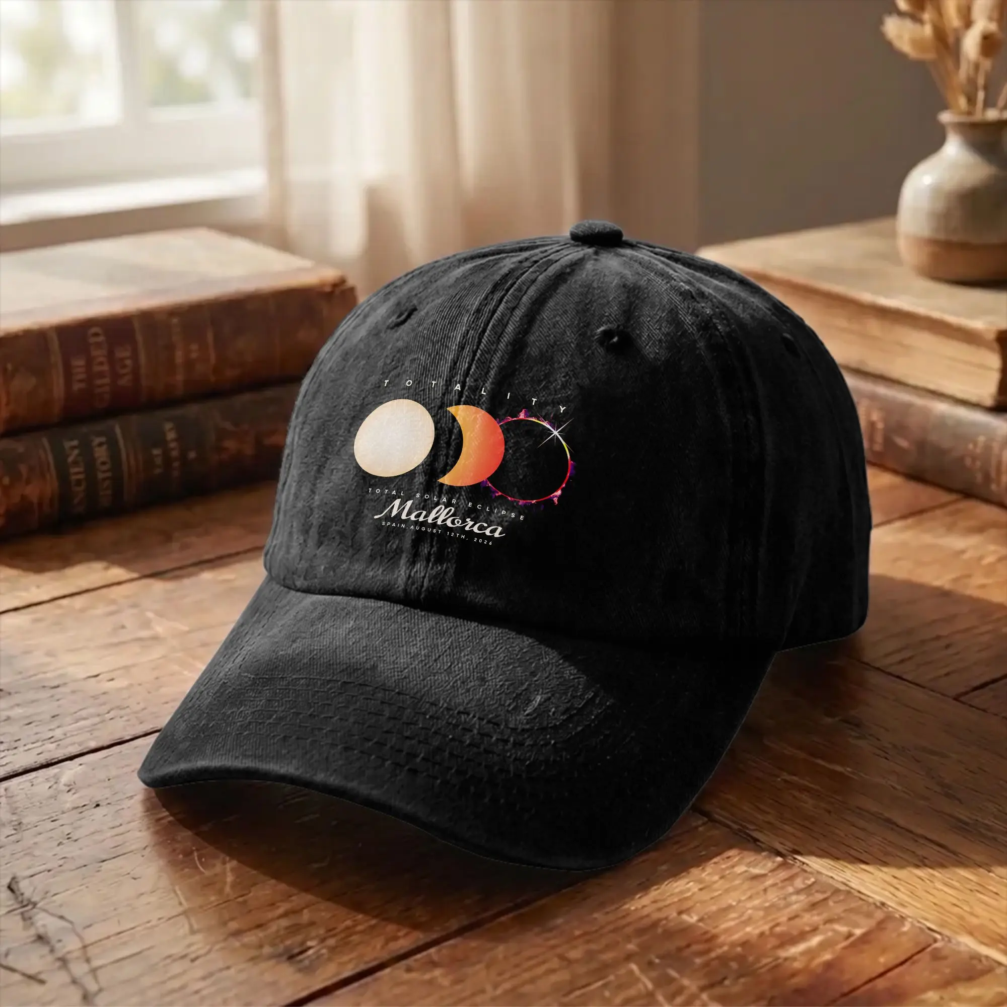 Total Solar Eclipse 2026 Mallorca Spain Unstructured Baseball Cap Distressed Denim Scientific Snapback Cap Unisex Adjustable Hat
