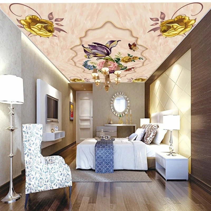 

MU8448 3D Pattern Ceiling Mural Wallpaper - Floral Birds Artistic Design for Home Decor Landscape Wall Art Print