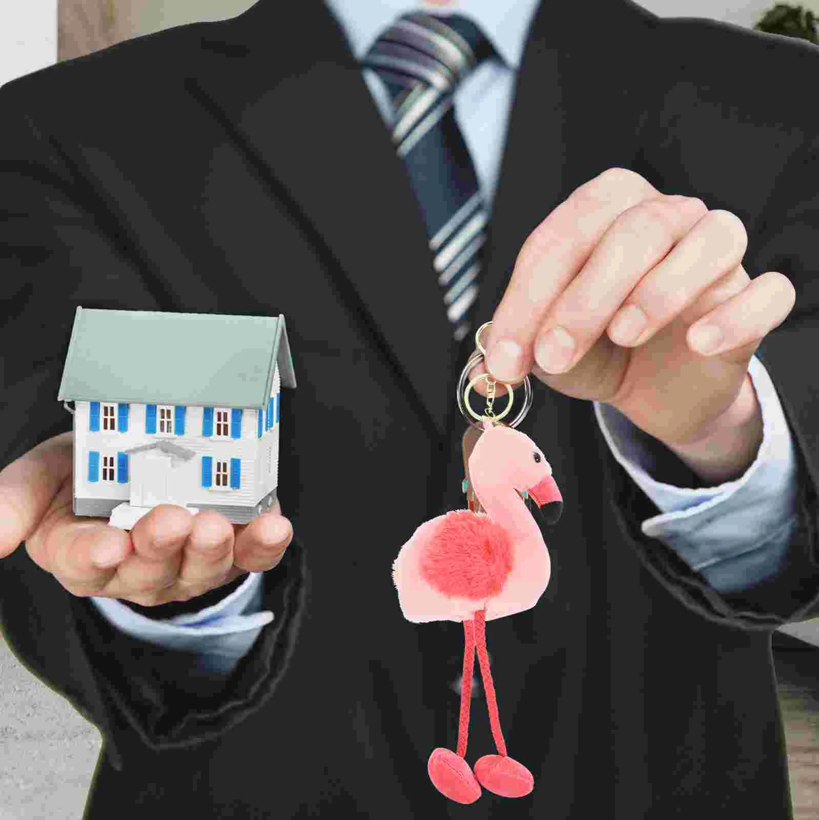 

Cute Flamingo Plush Pendant Keychain Bag Cartoon Pendants Accessories Backpack Hanging Charm Fluffy Decor Pp Cotton